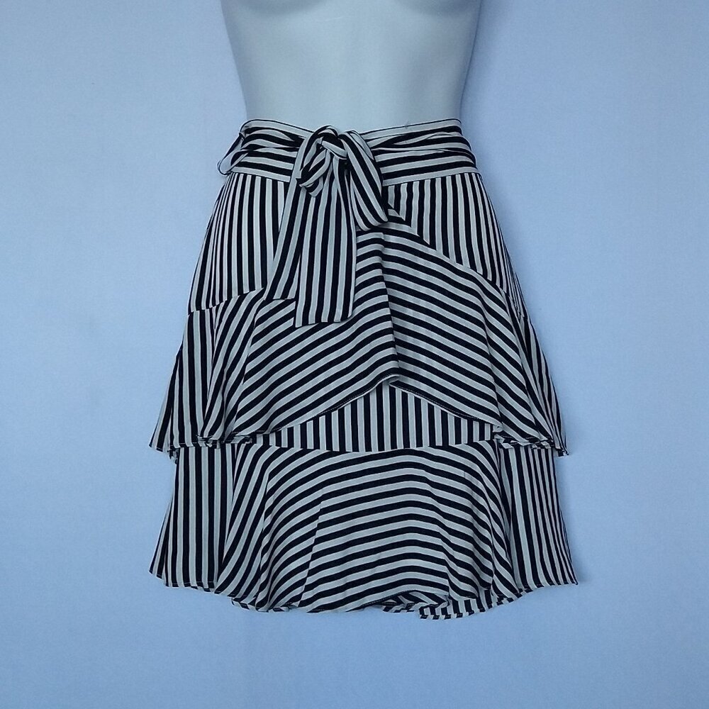 Bardot Skirt Size US 8 Medium Cross The Line Ruffle Asymmetrical Black White NEW
